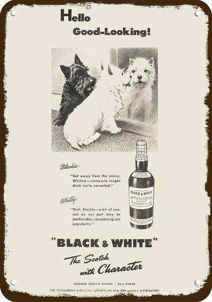 1948 Scotty Westie BLACK & WHITE Scotch Vintg-Look DECORATIVE REPLICA METAL SIGN 1948 Scotty Westie BLACK & WHITE Scotch Vintg-Look DECORATIVE REPLICA METAL SIGN