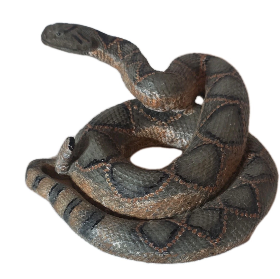Vintage Snake Scary Coiled Rattlesnake Resin Life Size For Garden Or Ind 8x8x3\