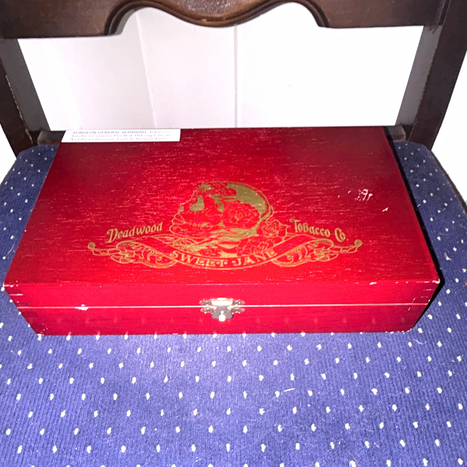 Deadwood Tobacco Co. Sweet Jane Empty Wooden Cigar Box Red Finish Skull Graphic