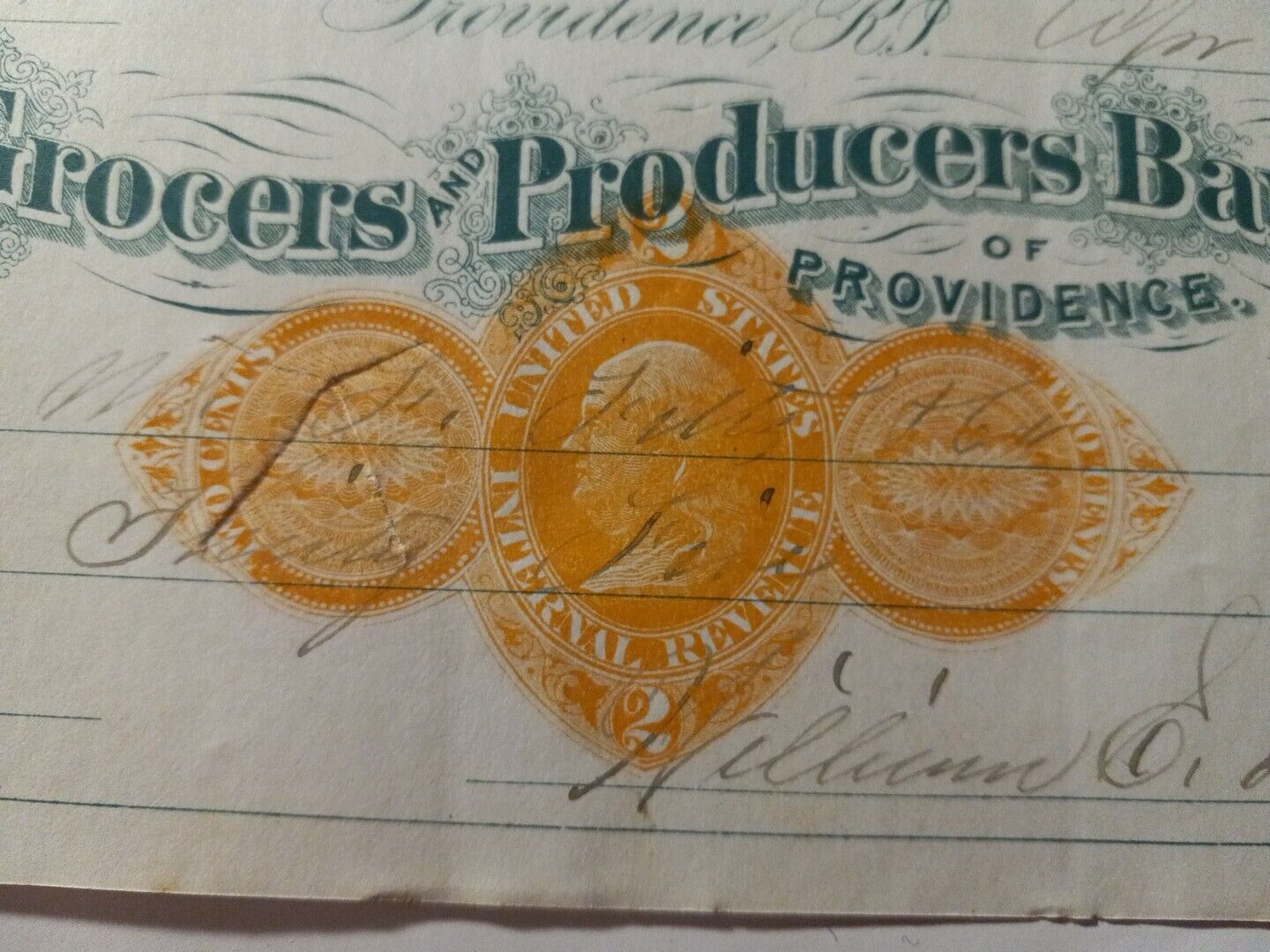 GROCERS AND PRODUCERS BANK OF PROVIDENCE RI 1874CHECK Beautiful 