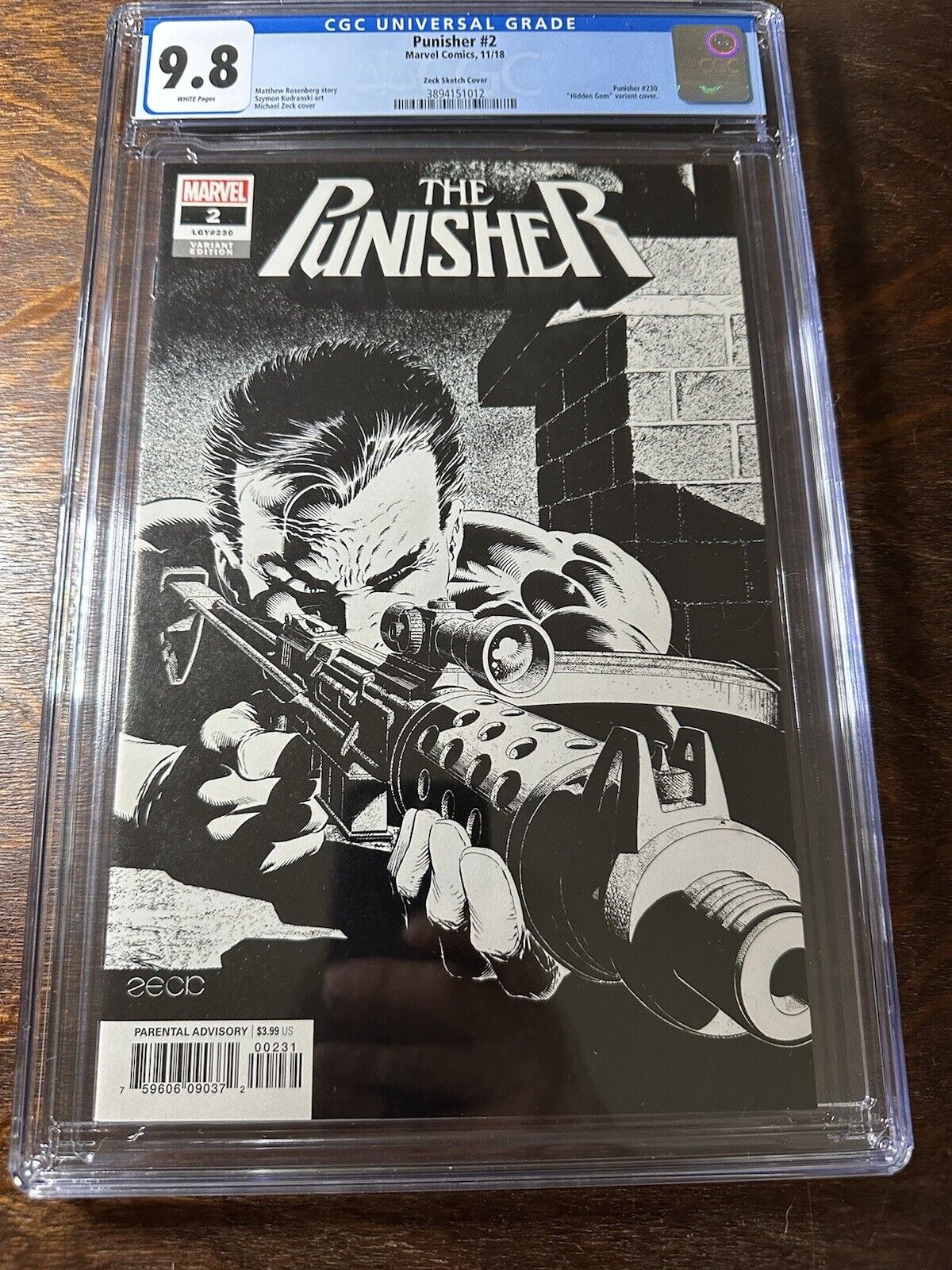 Punisher # 2 CGC 9.8 White Pages Zeck Sketch Cover Marvel Comics 1:500 Variant