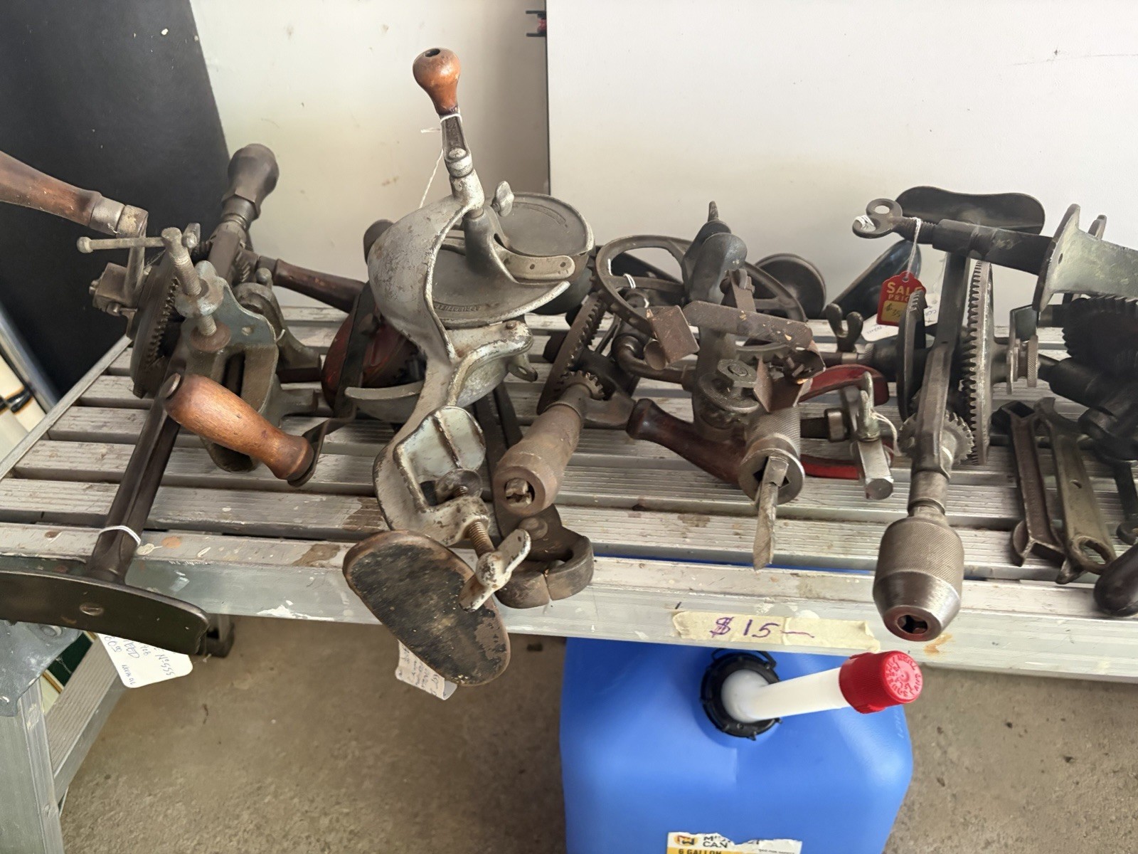 Vintage Lot Hand Crank & Brace Drills w/ Gear Drives Wood Handles