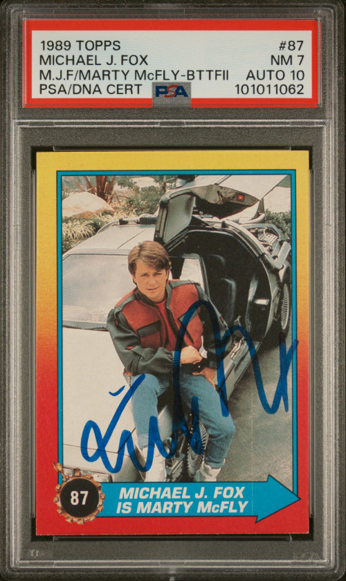 1989 Topps Michael J Fox Signed Back to the Future II Card #87 PSA 7 DNA 10 Auto