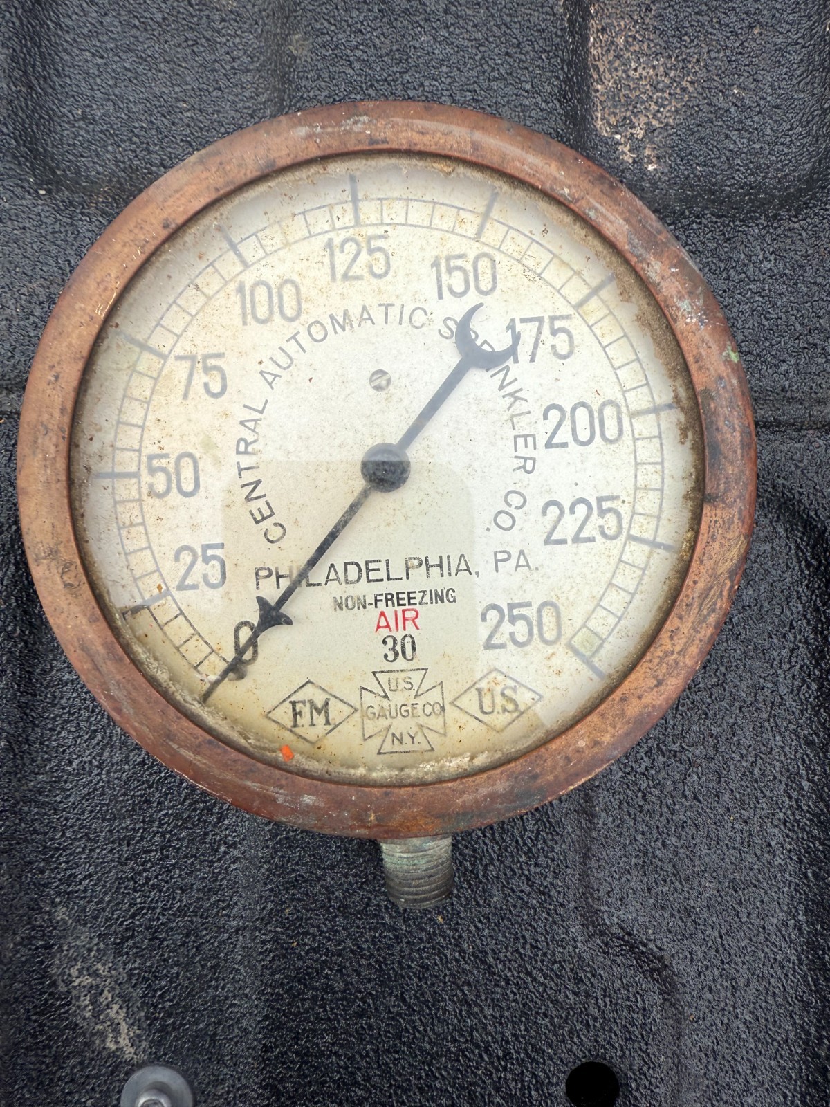 Antique Central Automatic AIR Gauge Brass 0–250 PSI U.S. Gauge Co Philadelphia