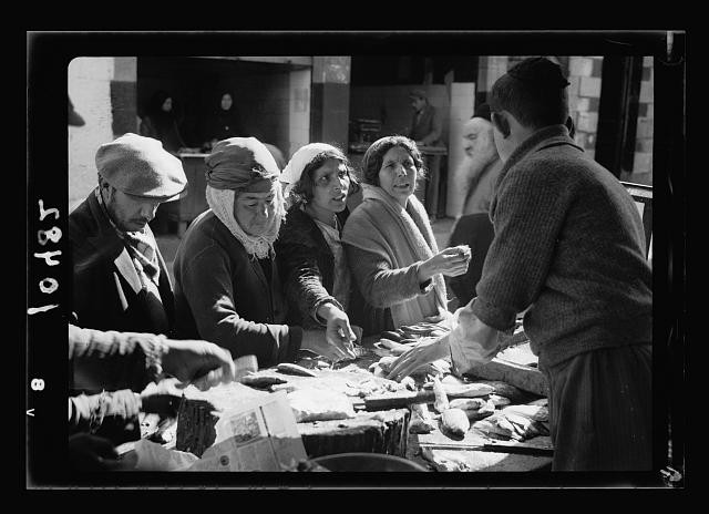 Photo:Jerusalem Palestine Orthodox Jews Buying Fish 1930s Market Scene