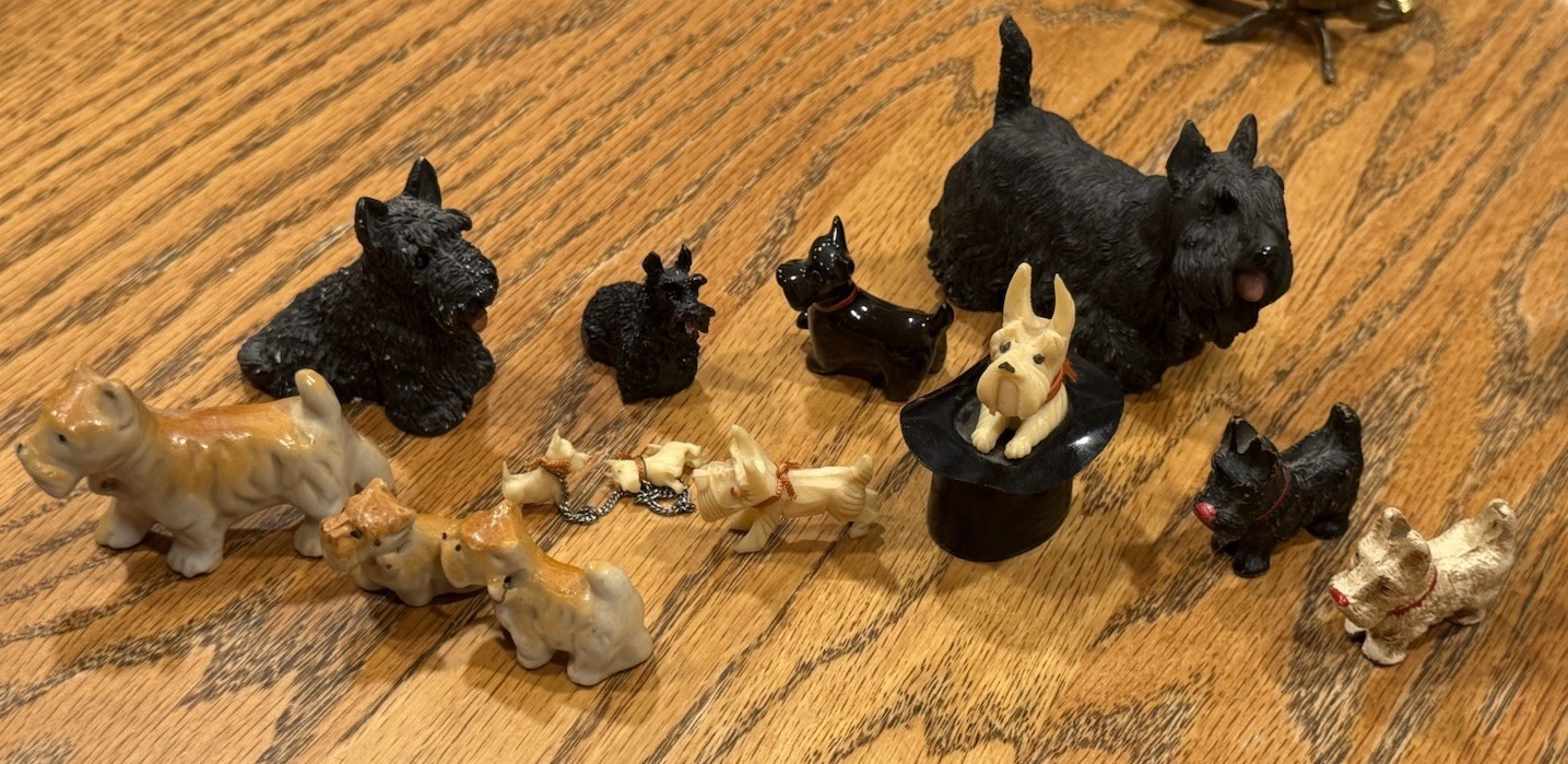 vintage scottish terrier figurine Collection Lot Of 12 Pieces Glass Iron Ceramic