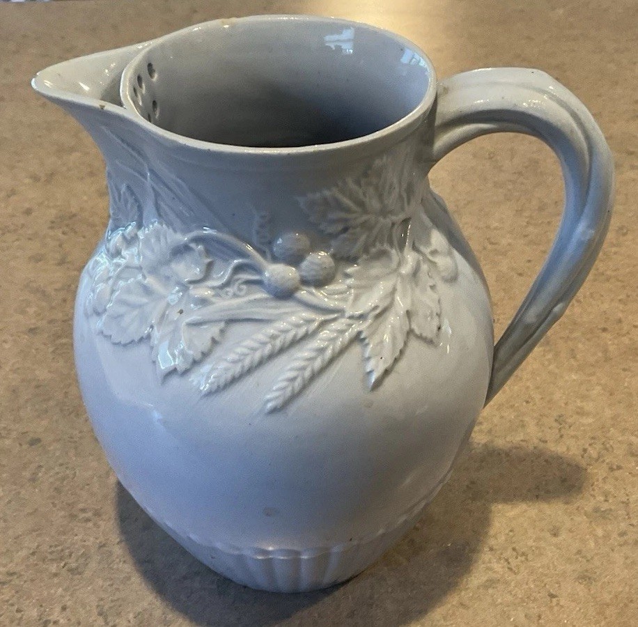 MINTON :: ANTIQUE Relief Mold HANDLED 6 3/4” PITCHER JUG Pale Blue  ENGLAND