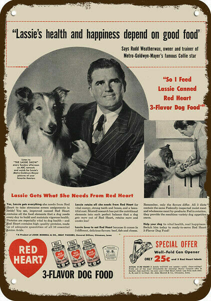 1947 LASSIE Collie Dog Rudd Weatherwax & Red Heart DECORATIVE REPLICA METAL SIGN 1947 LASSIE Collie Dog Rudd Weatherwax & Red Heart DECORATIVE REPLICA METAL SIGN