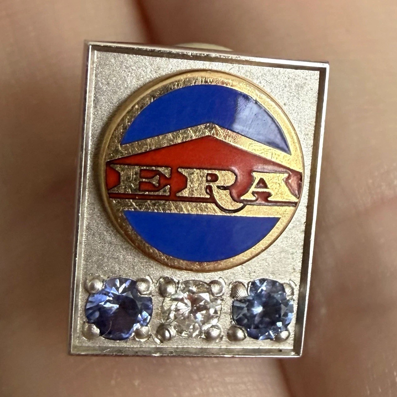 Vintage 14K White Gold ERA Real Estate Achievement Pin with Diamond & Sapphires Vintage 14K White Gold ERA Real Estate Achievement Pin with Diamond & Sapphires