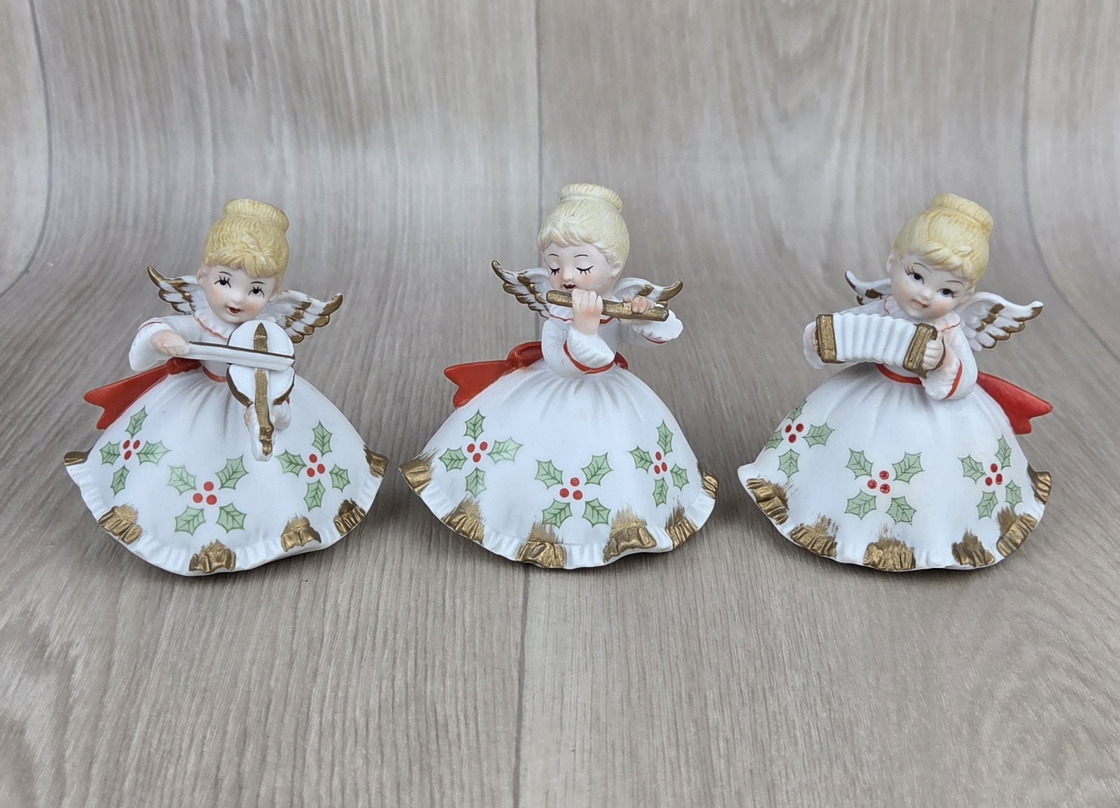 Vintage 1950’s Lefton Christmas Musician Angels Set of 3 Japan w/Stickers MCM
