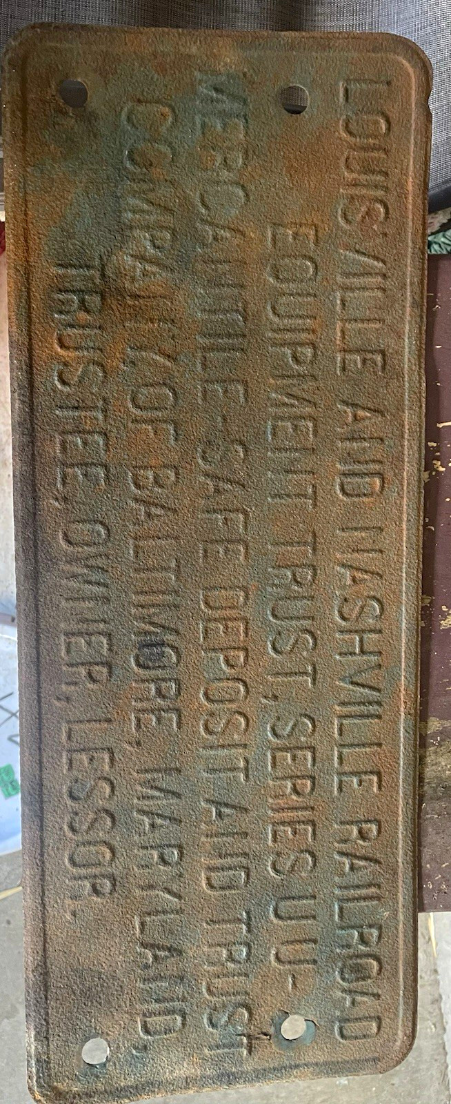 Vintage L&N Louisville Nashville  - Railroad Equipment Trust Series Plate