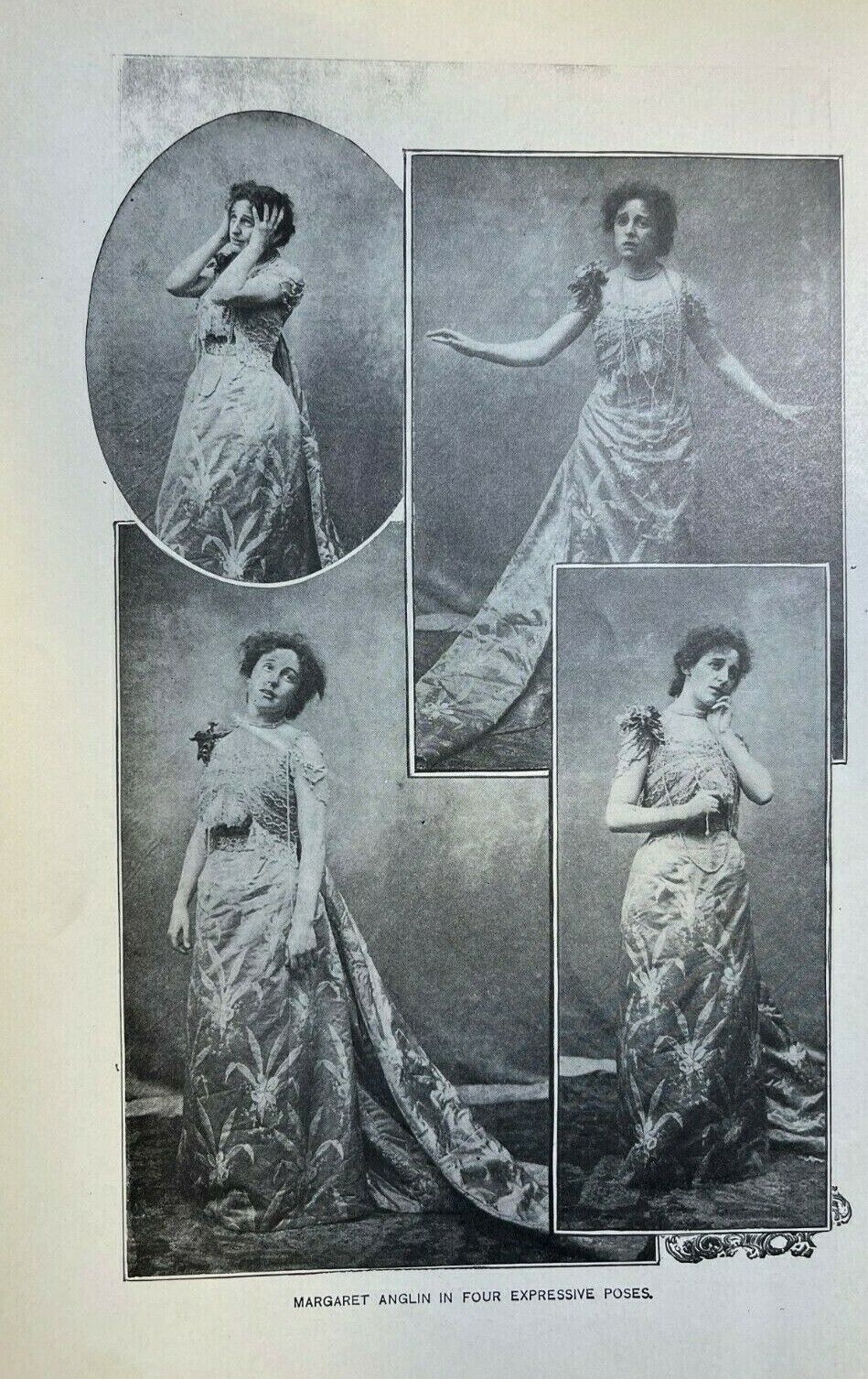 1899 Vintage Magazine Illustration Actress Margaret Anglin Four Action Poses