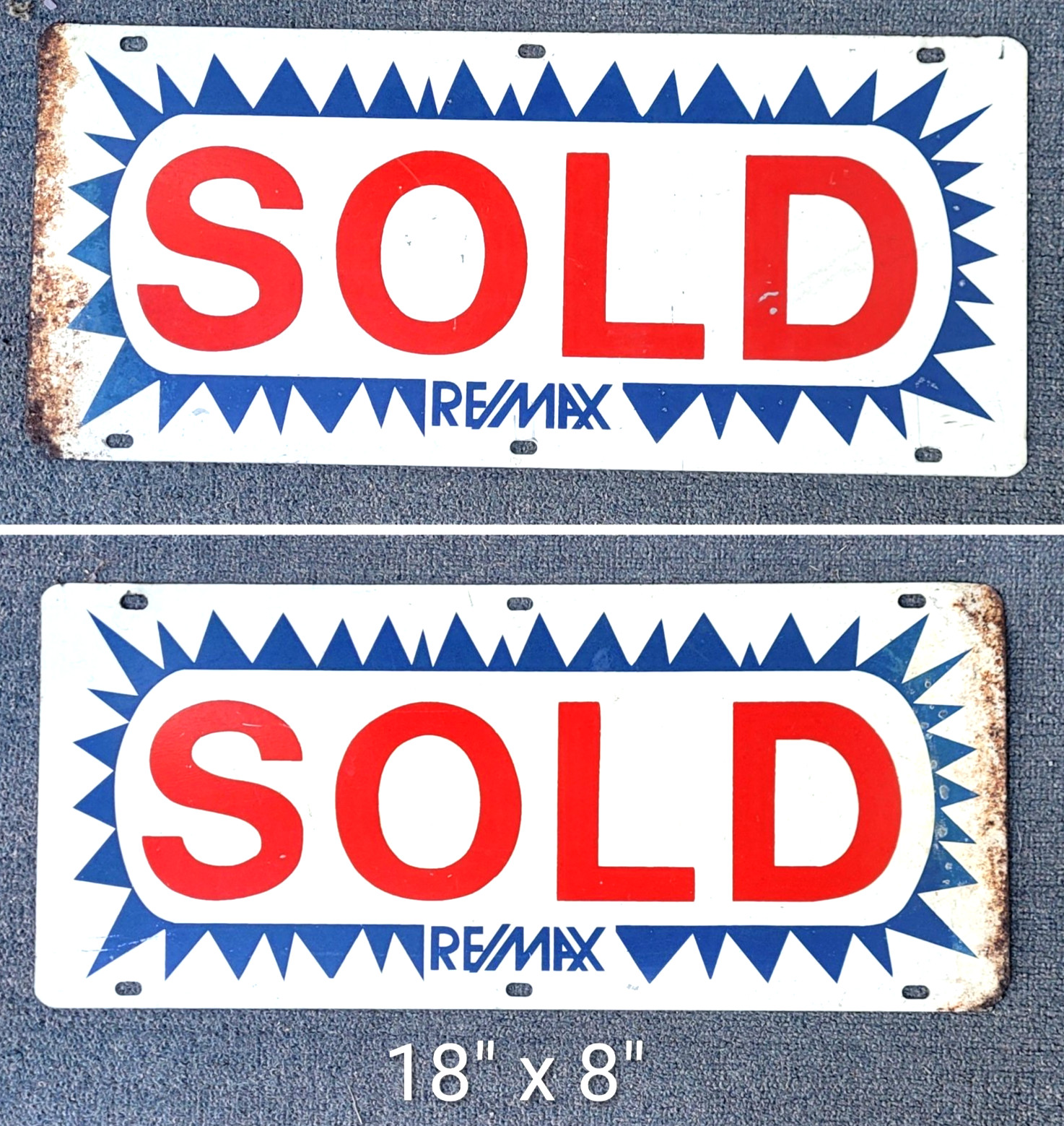 Vintage RE/MAX Metal Real Estate SOLD Sign Double Sided Rider 18\ Vintage RE/MAX Metal Real Estate SOLD Sign Double Sided Rider 18\