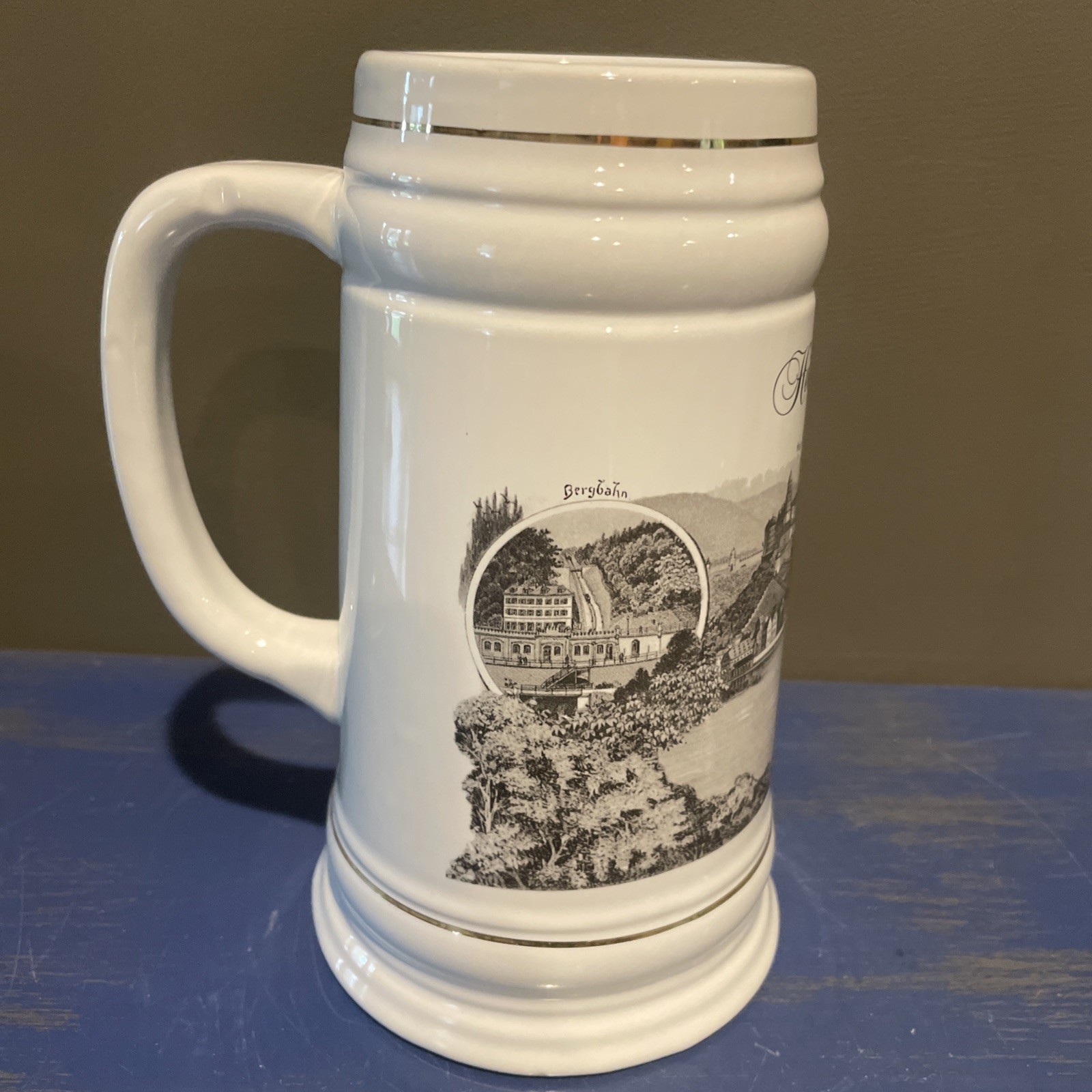 Ceramic Souvenir Beer Stein Heidelberg Germany Castle City Station Big Barrel