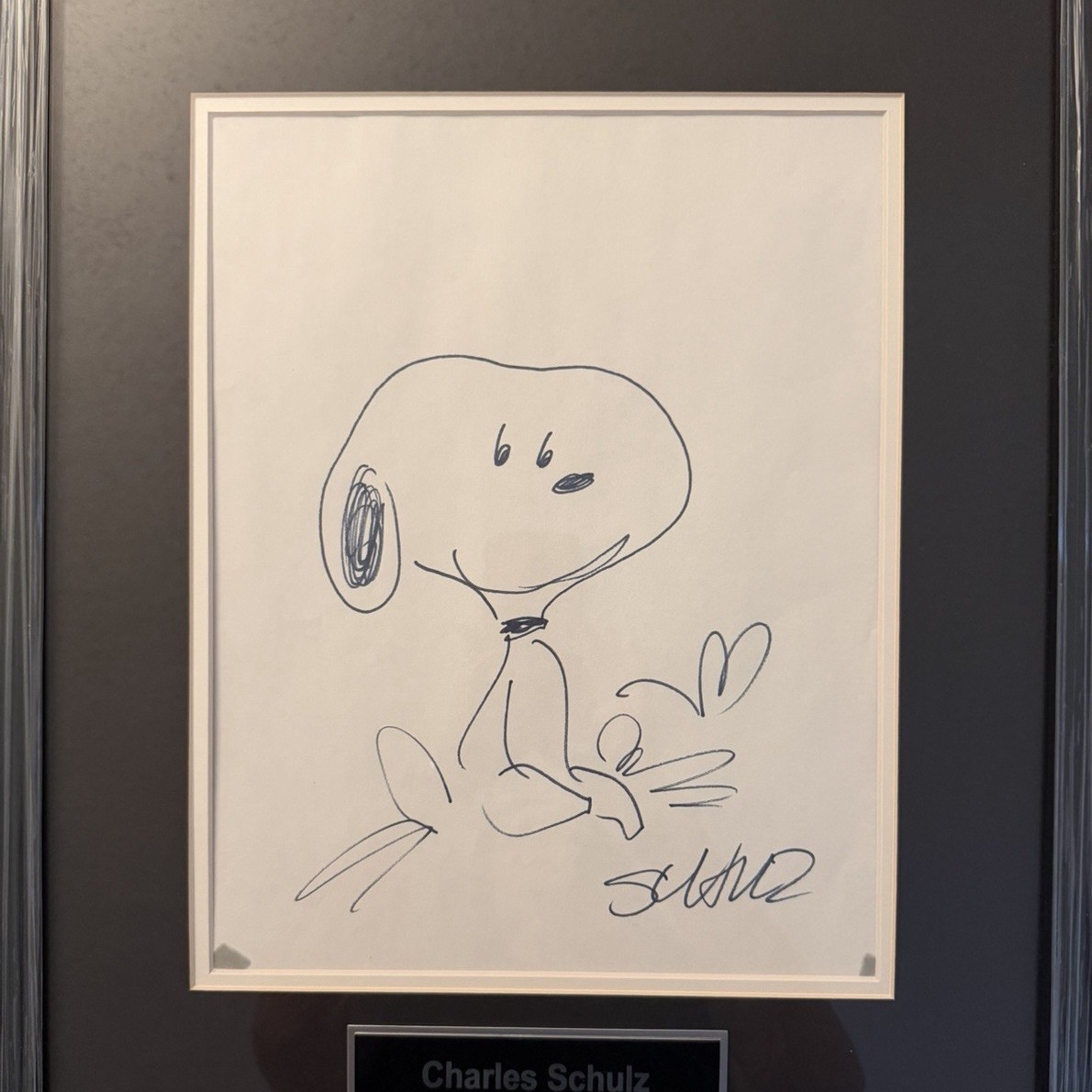 Charles Schulz Signed Snoopy Sketch Framed w/ COA Authenticity R&M Real