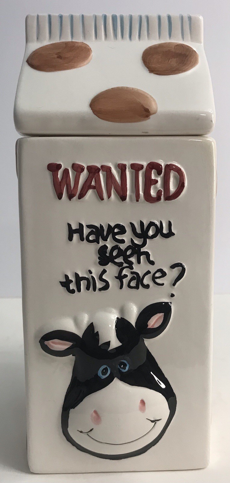 Got Cookies Wanted Have You Seen This Face Cookie Jar Milk Carton with Cow