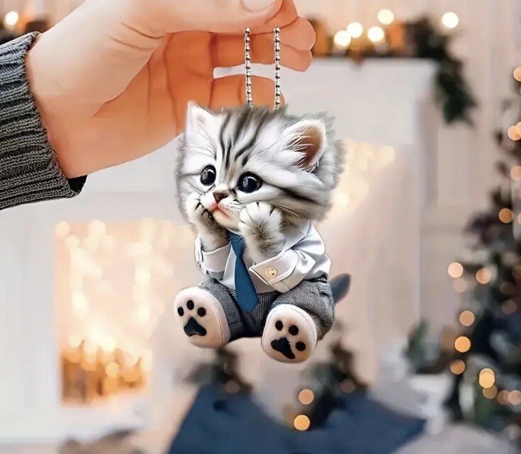 Cute 2D Acrylic Kitty Cat Hanging Ornament Pendant Auto Xmas Decor 
