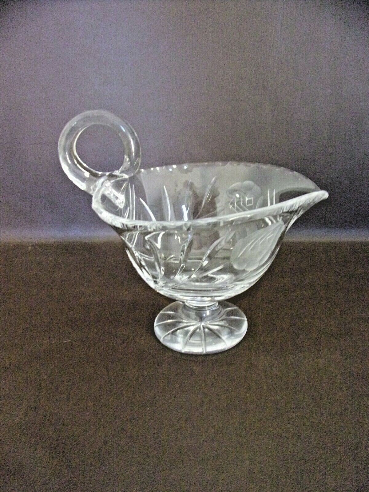 Vintage Clear Glass Gravy or Sauce Boat With Frosted Floral Design