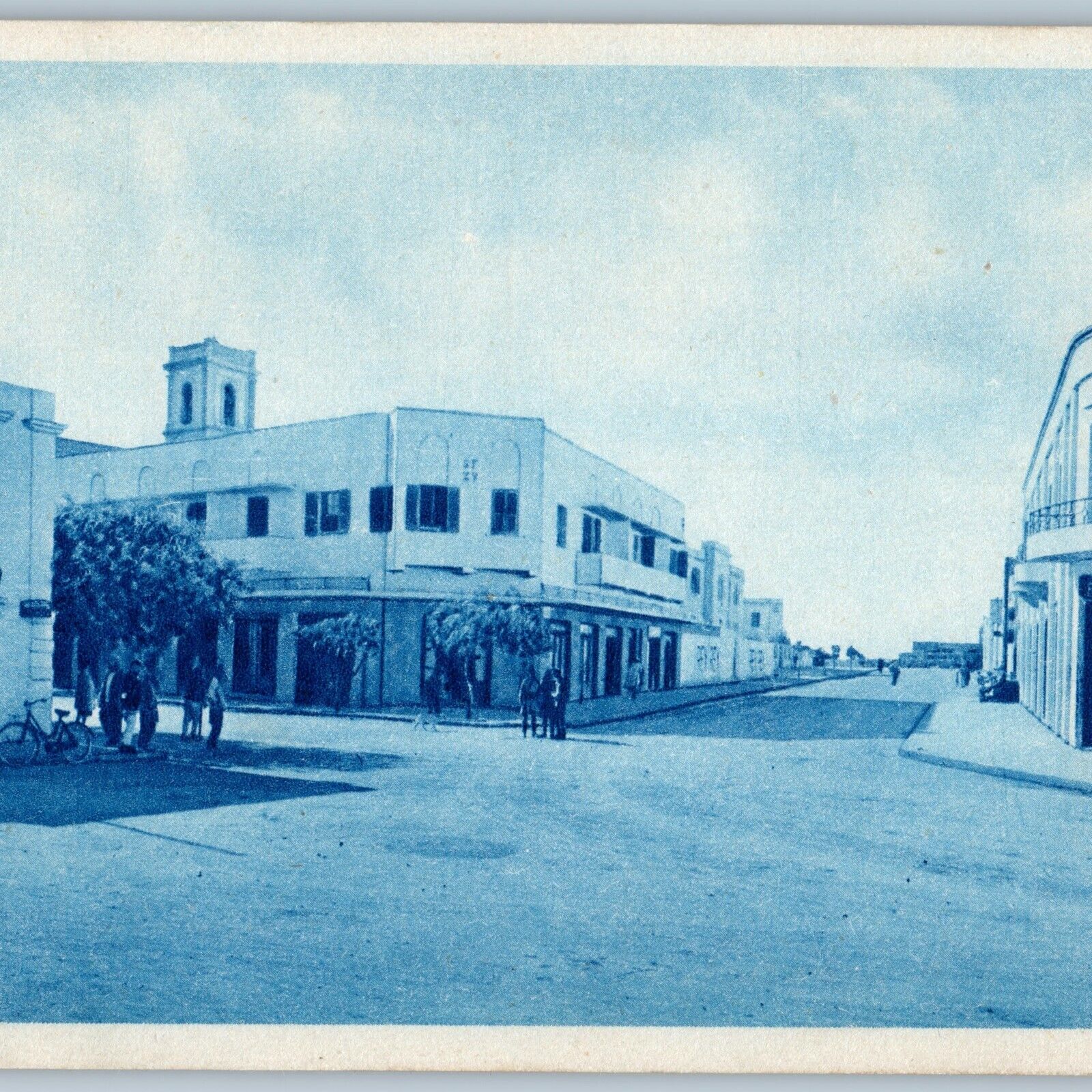 c1930s Berka, Benghazi, Libya Town Square Market Farmacia Store Cyanotype A191