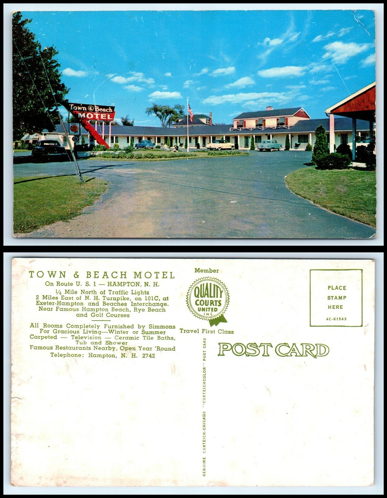 NEW HAMPSHIRE Postcard - Hampton, Town & Beach Motel BZ3