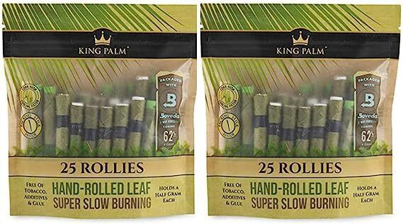 King Palm | Rollie | Natural | Prerolled Palm Leafs | 2 Packs of 25Each =50Rolls