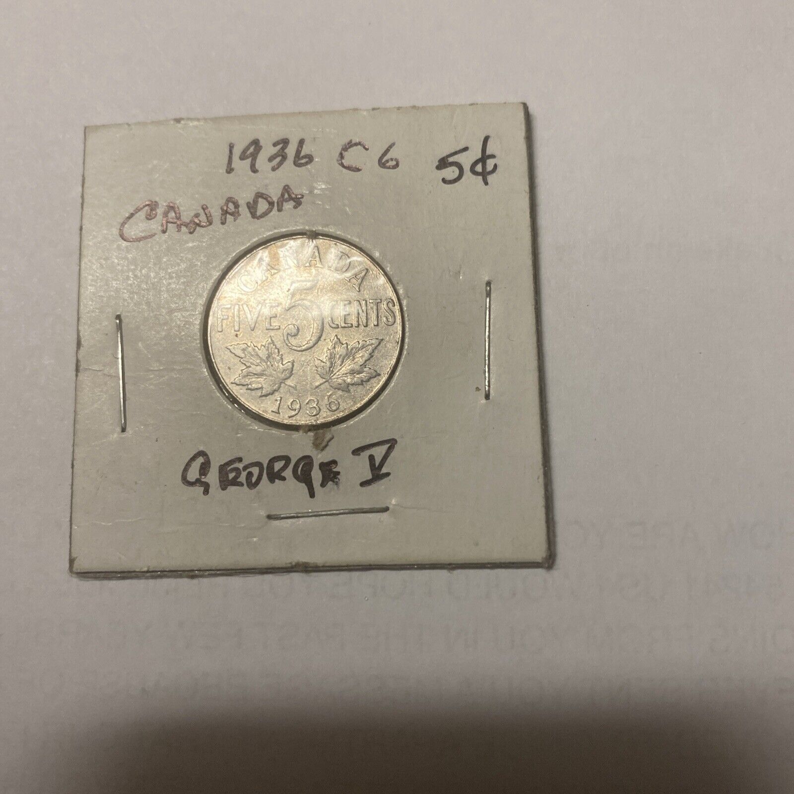 canadian 1936 5 cent piece. King George V AU/BU EXCELLENT COIN