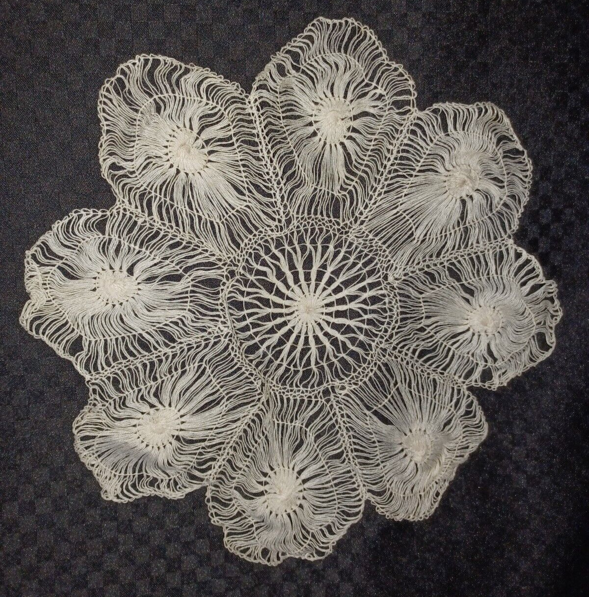 Antique Tenerife Lace Doily Hand Made spider  lace pattern 10\