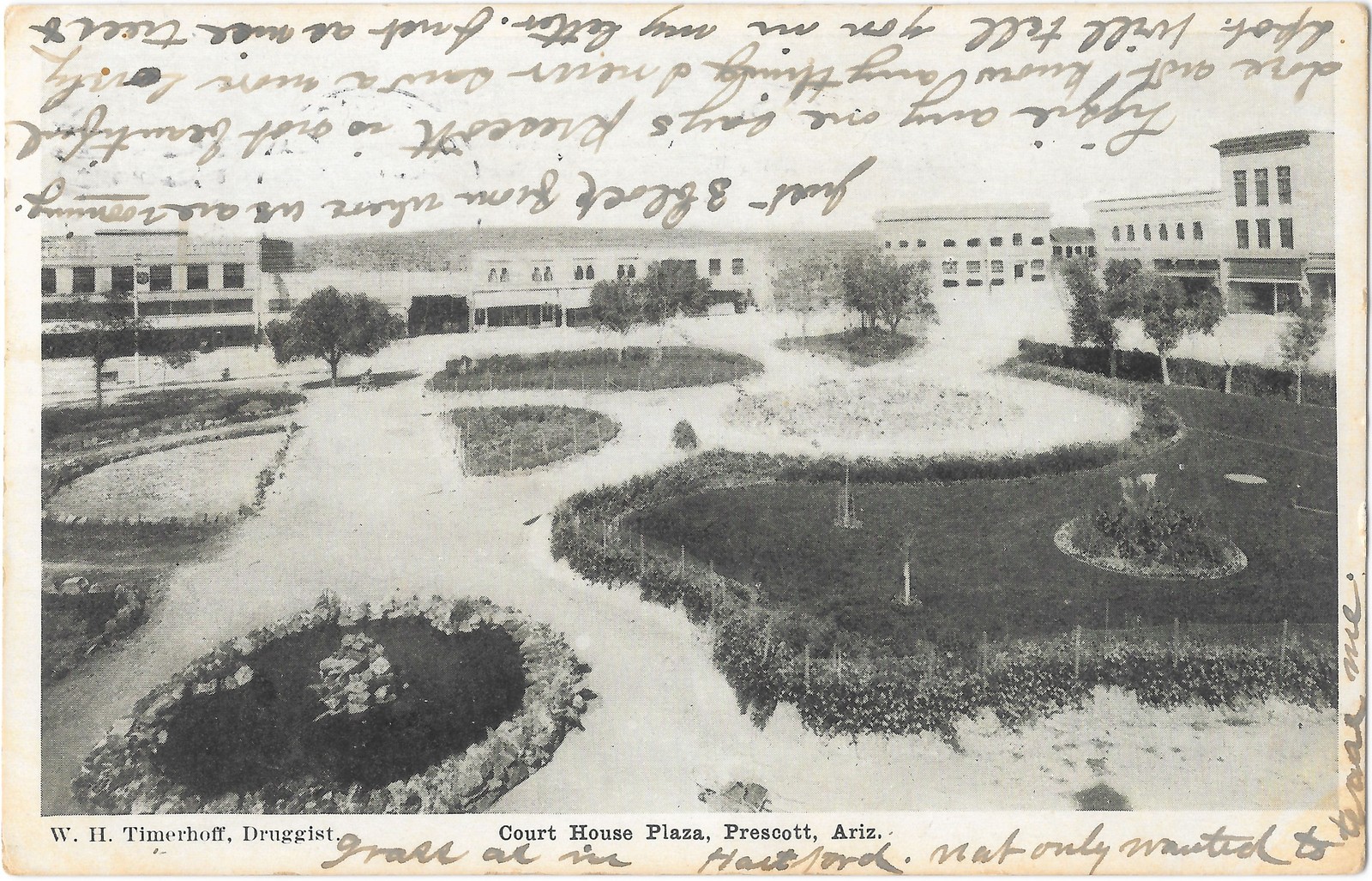 Court House Plaza Prescott Arizona AZ Timerhoff Druggist 1908 Postcard