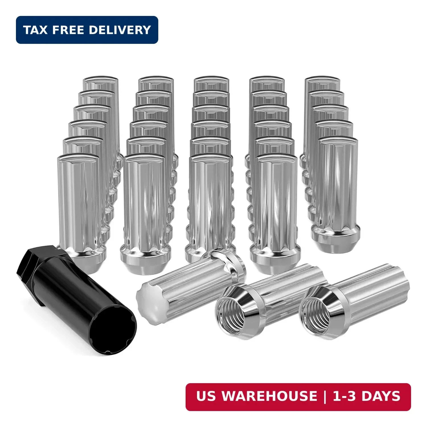 32 PCS M14x1.5 Lug Nuts Chrome, Closed End Duplex XL Spline Lug Nuts with 1 Sock