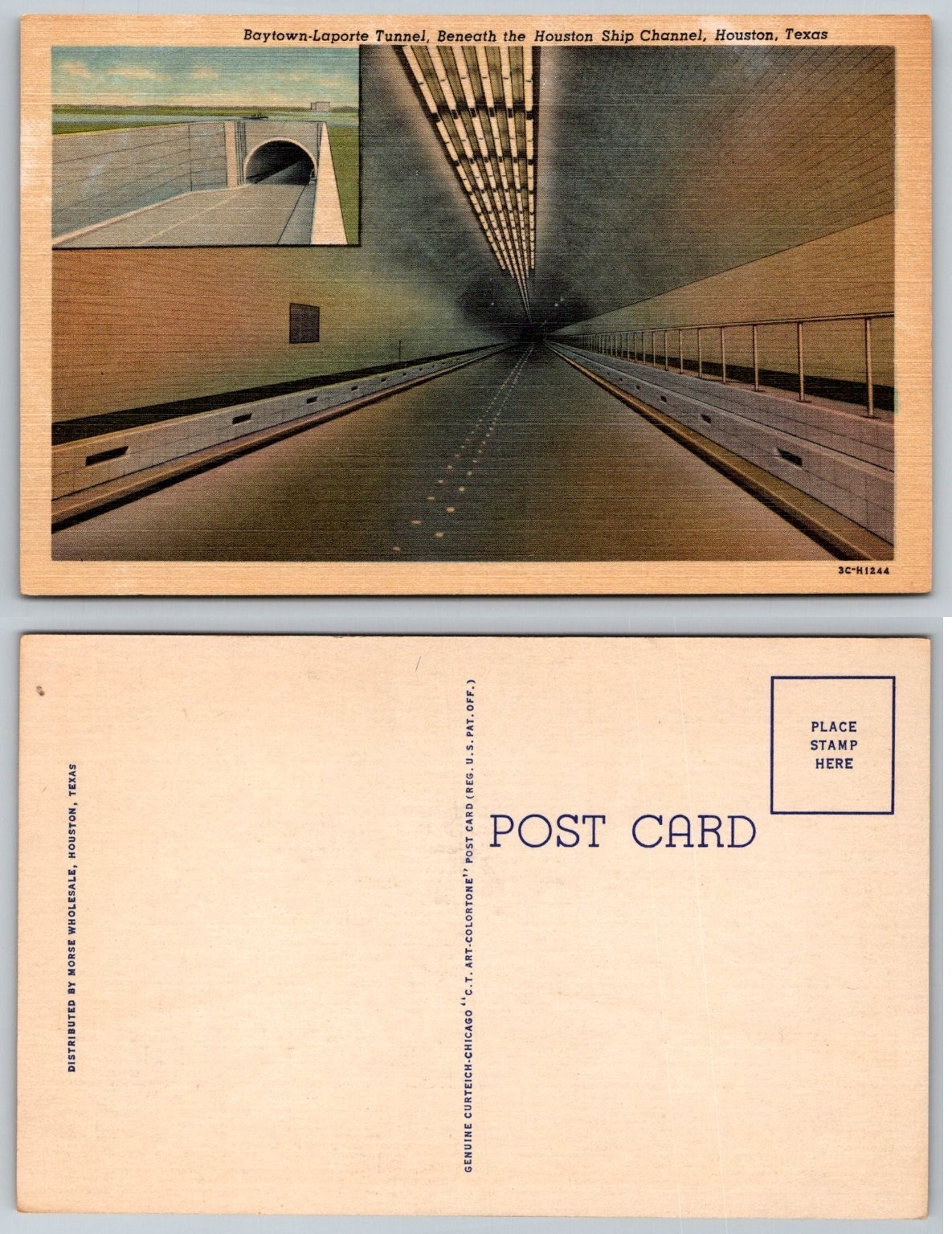 Vintage Curteich-Chicago Baytown-Laporte Tunnel Postcard Houston TX