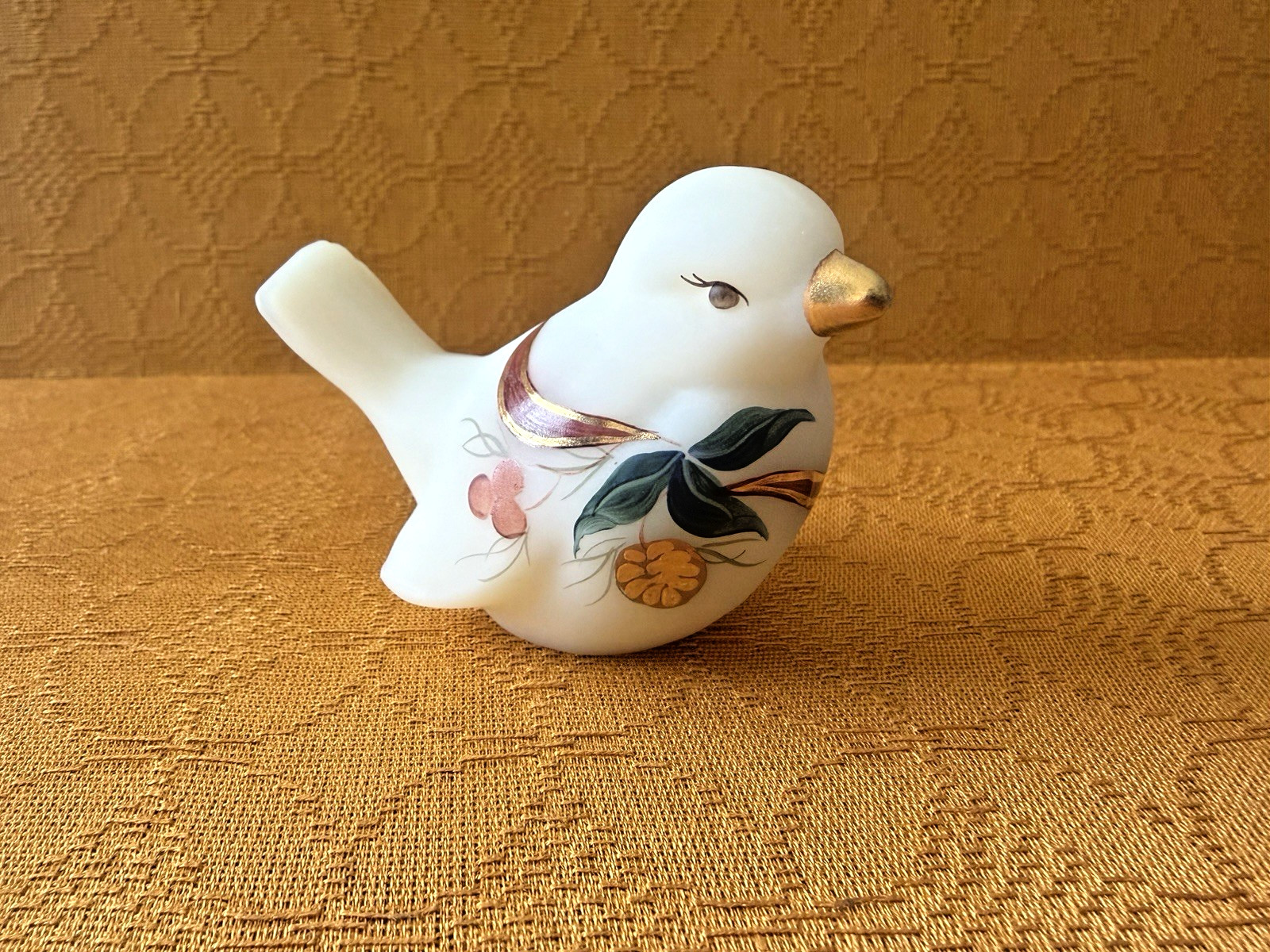 FENTON Hand Painted Satin Glass Christmas Bird Signed
