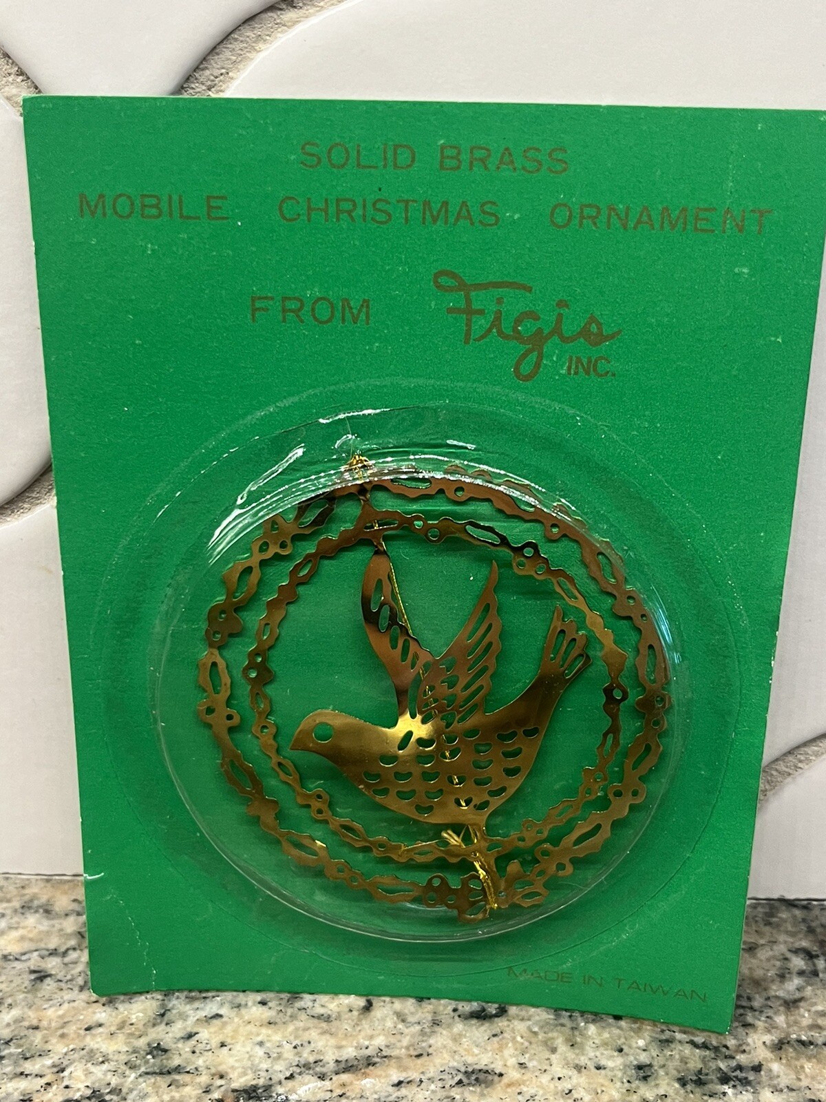 Vintage Figis Gold Plated Brass Round Mobile Christmas Ornaments Dove