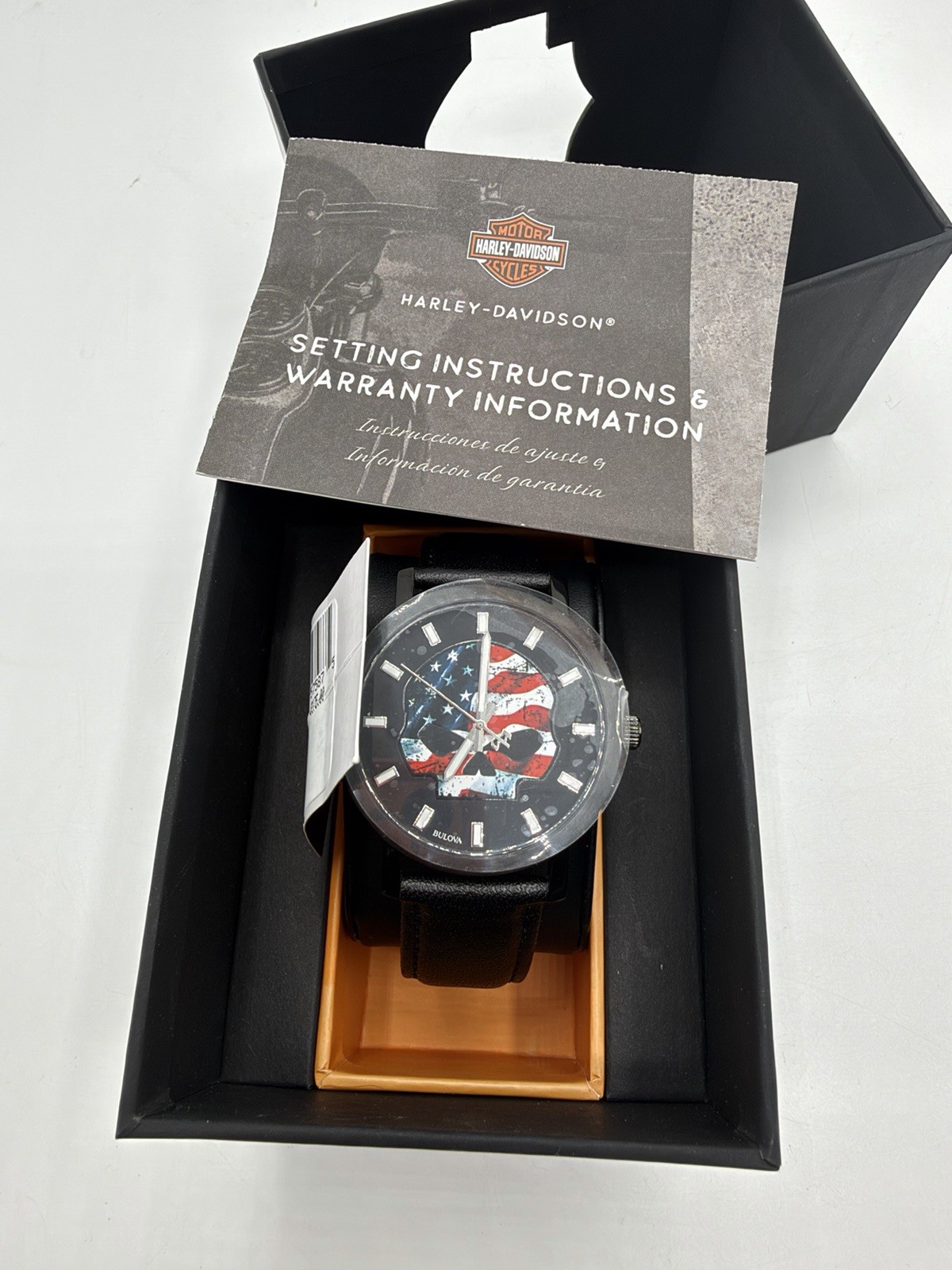 Harley-Davidson Men's American Flag Willie G Skull Watch Leather 78A122 NEW