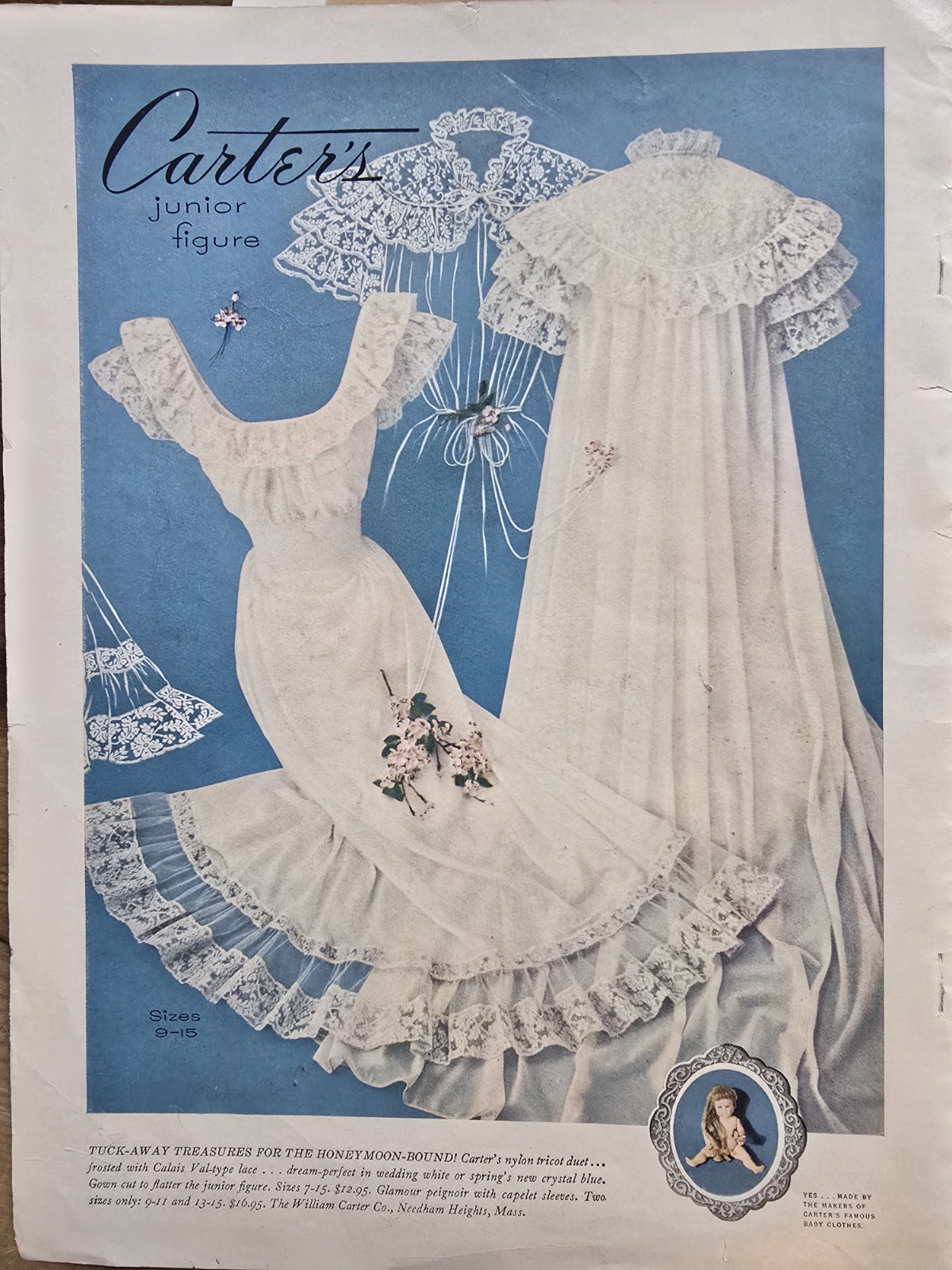1954 Women's Carter's Junior Gown Peignoir Honeymoon bound Vintage Fashion Ad 