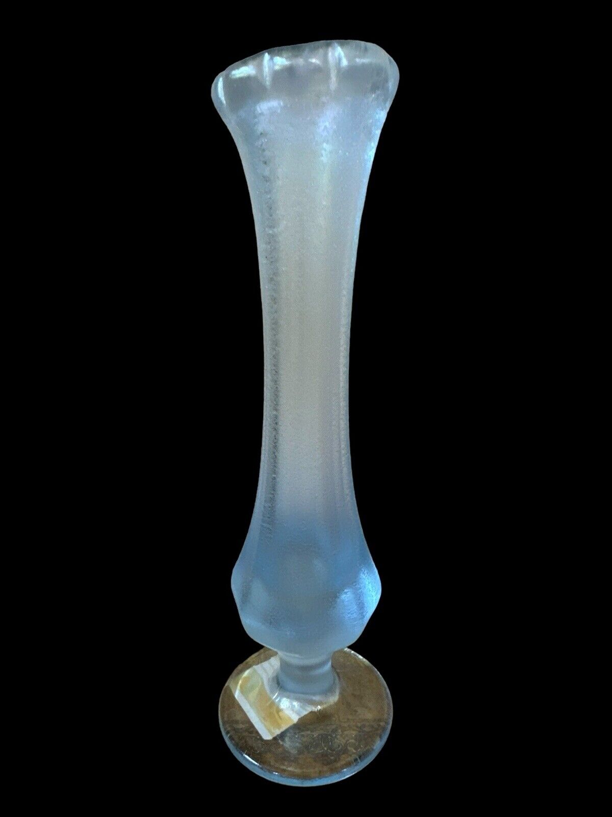 Vintage FENTON 8” Iridescent Velva Iridescent Blue Stretch Glass Footed Bud Vase