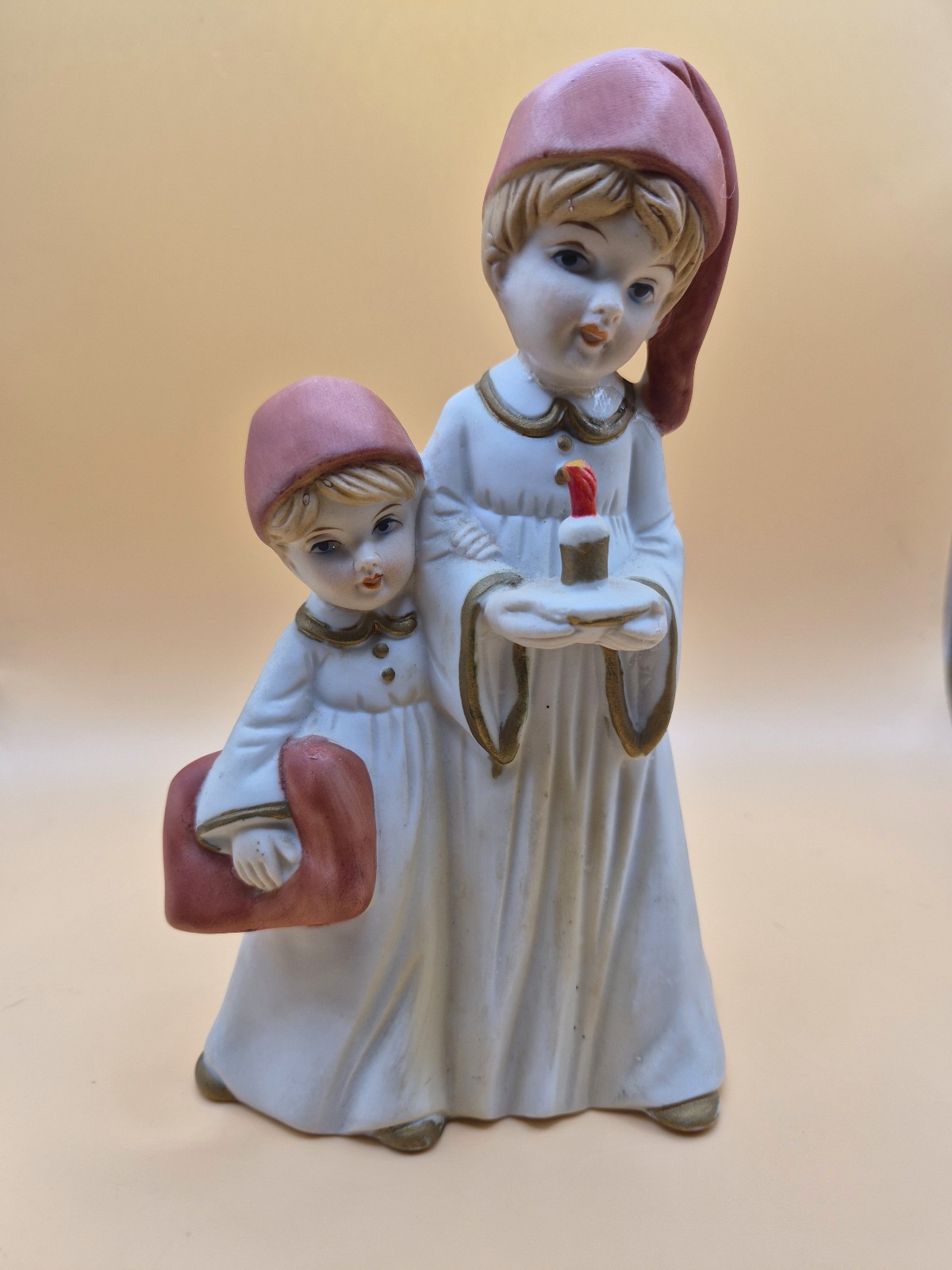 Vtg UCGC Christmas Porcelain Bisque Figurine Children Nightgowns Nightcaps 