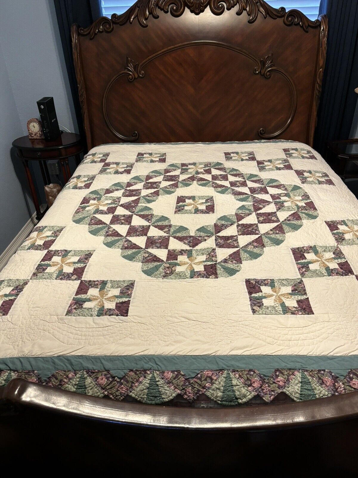 Beautiful Handmade, Hand Stitched Quilt, 82” X 82”, Queen Size, Scalloped Edges