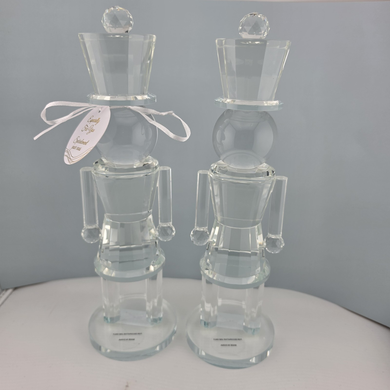 2 Elegant Cut Crystal Glass Nutcracker Figurine Set -  Holiday Christmas Decor