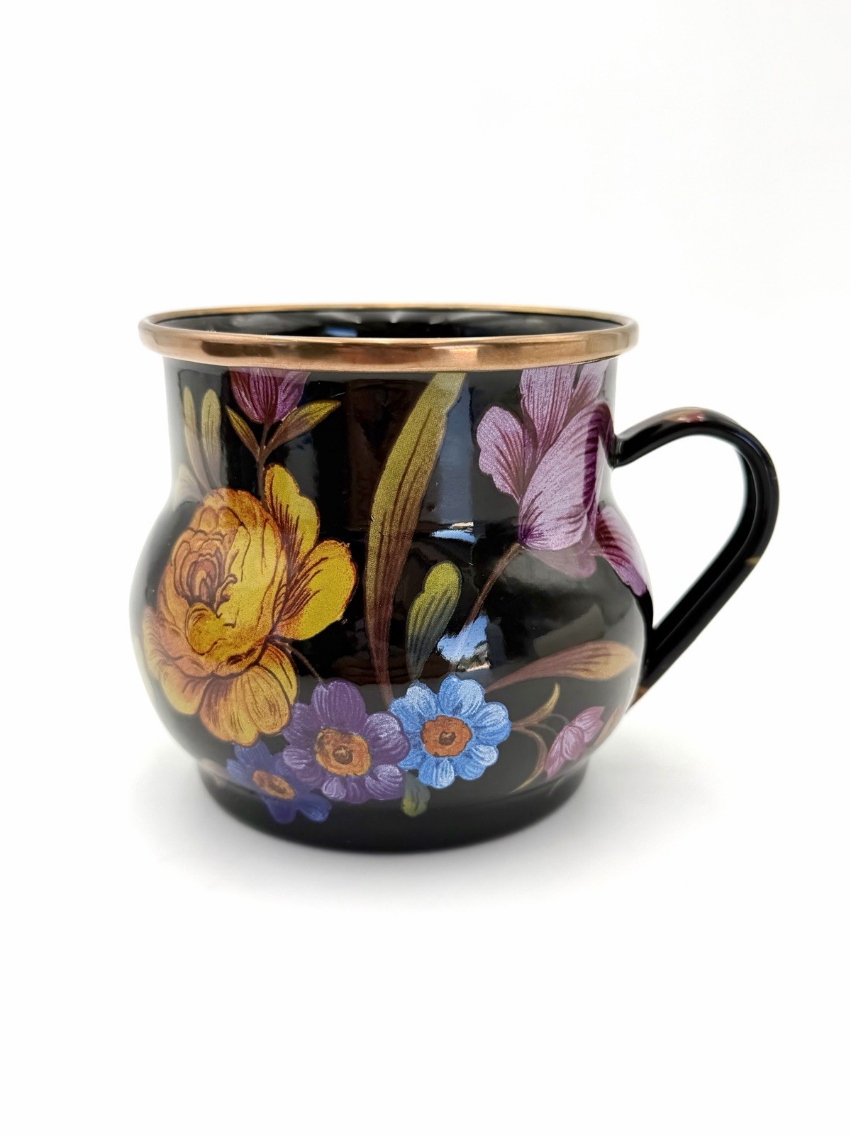 Mackenzie Childs Flower Market (Enamelware) - Black Mug, 3 1/2”