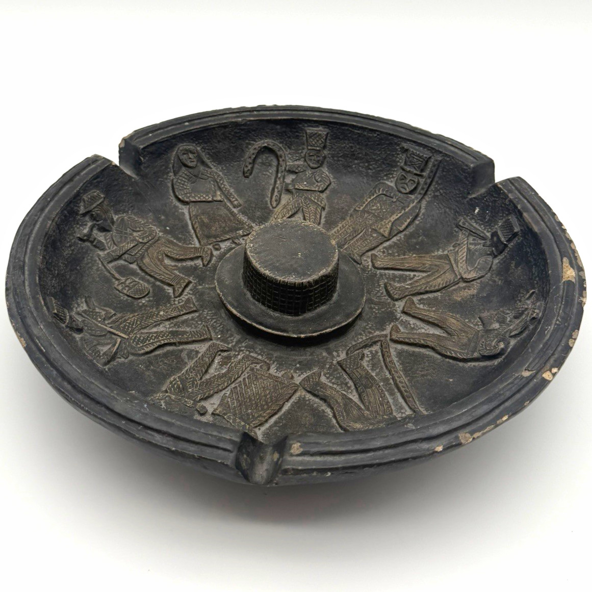 Vintage 1963 Mexican Black Clay Ashtray 11\