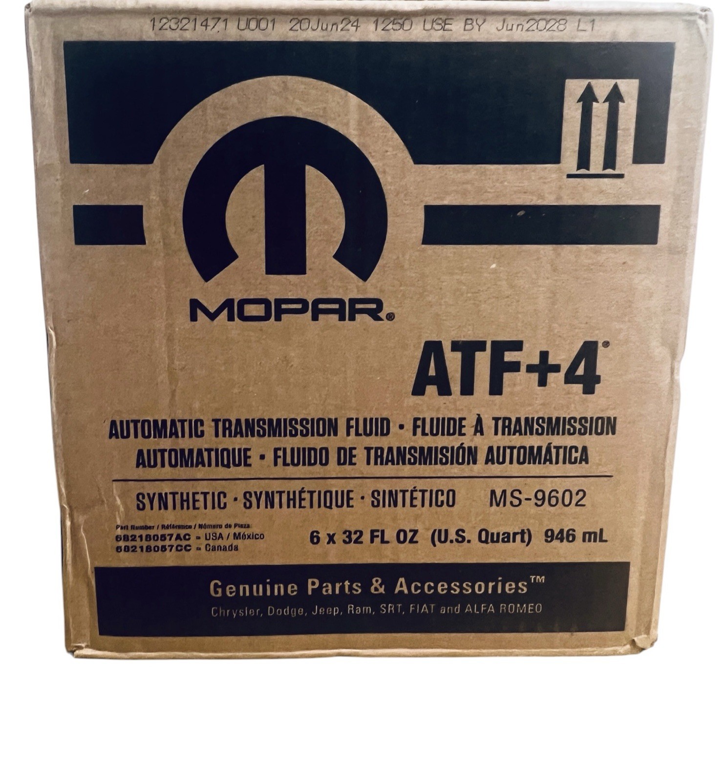 Mopar 68218057AB ATF+4 Automatic Transmission Fluid 1 Quart 6 Pack Chrysler Jeep