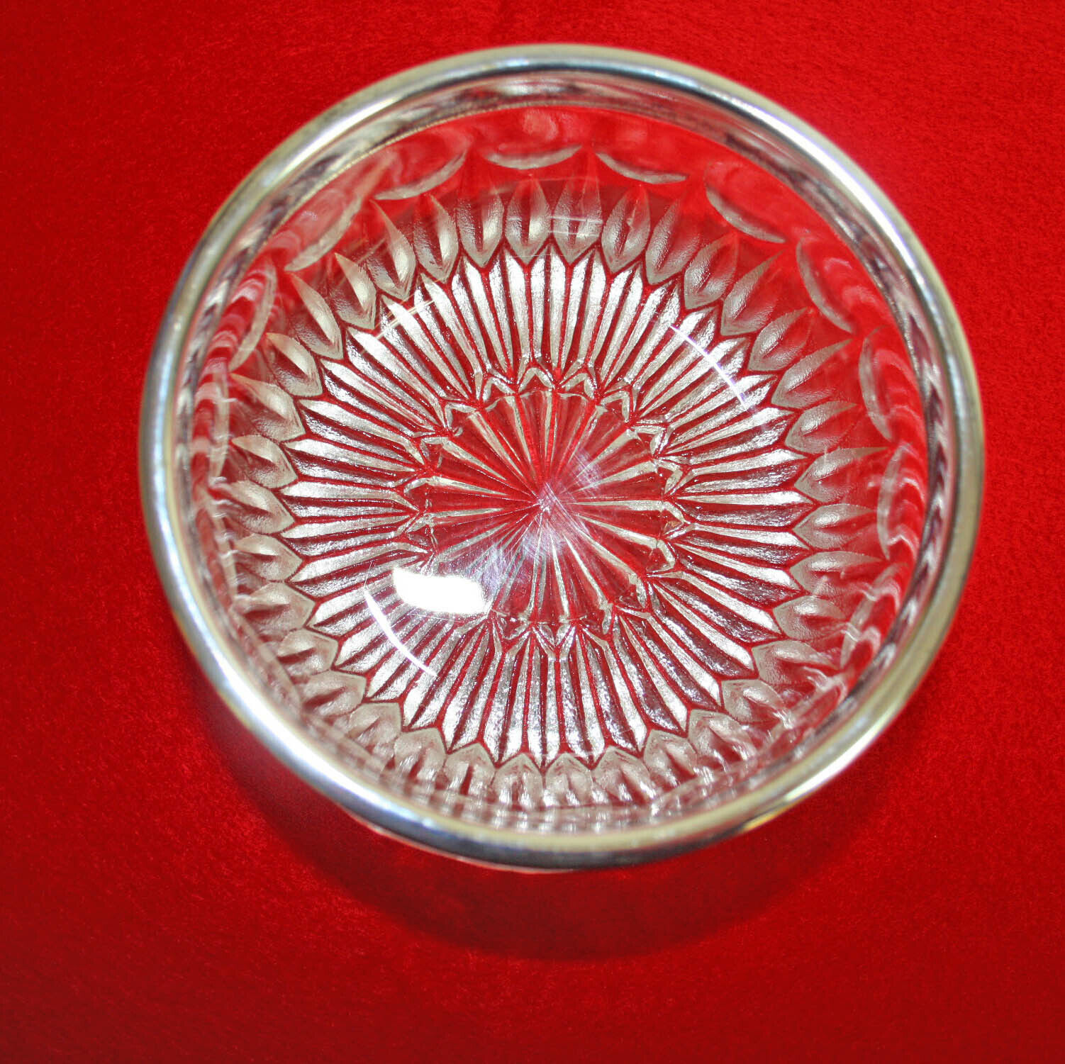 Pressed Glass Nut Bowl with Silver Trim