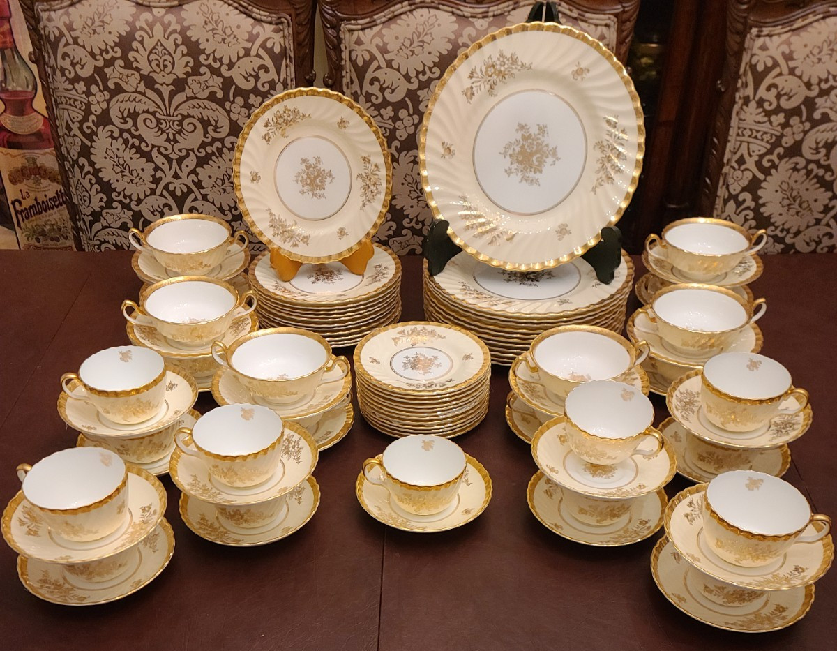 Rare Minton H4925 Cream with Gold Scalloped Edge Service for 12  86pcs Cir 1939