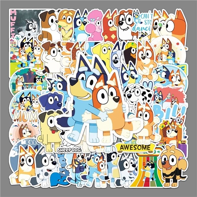 10pcs Bluey Inspired Stickers Dog Cartoon Bingo