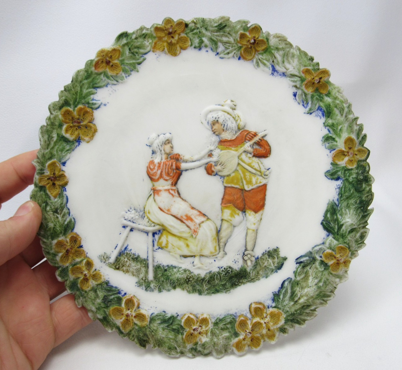 Antique McKee Serenade Milk Glass Plate Satin ORIGINAL PAINT