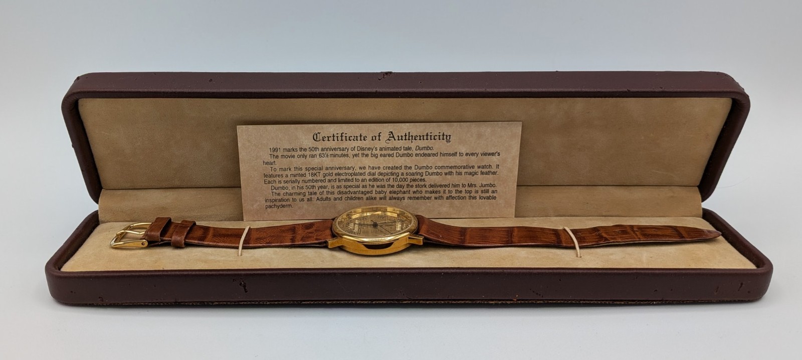 Vintage Disney Watch Pedre Dumbo 50th Anniversary in Box, 1991, COA, 1706/10000