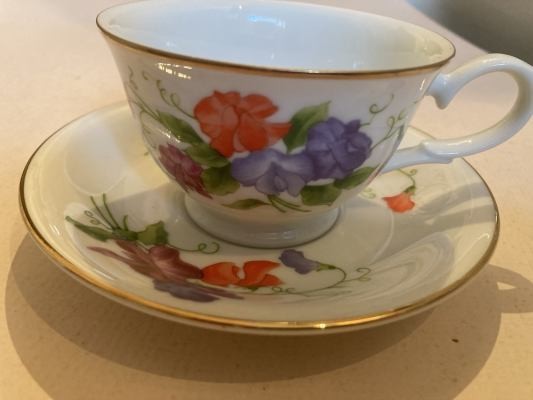 Vintage  AVON Blossoms of the Month Cup and Saucer Set APRIL - SWEET PEA 1991