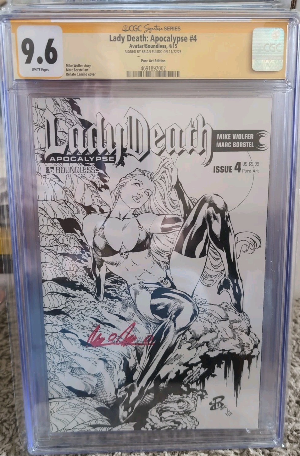 LADY DEATH: Apocalypse #4 CGC 9.6 SS SIGNED BRIAN PULIDO - Pure Art Edition