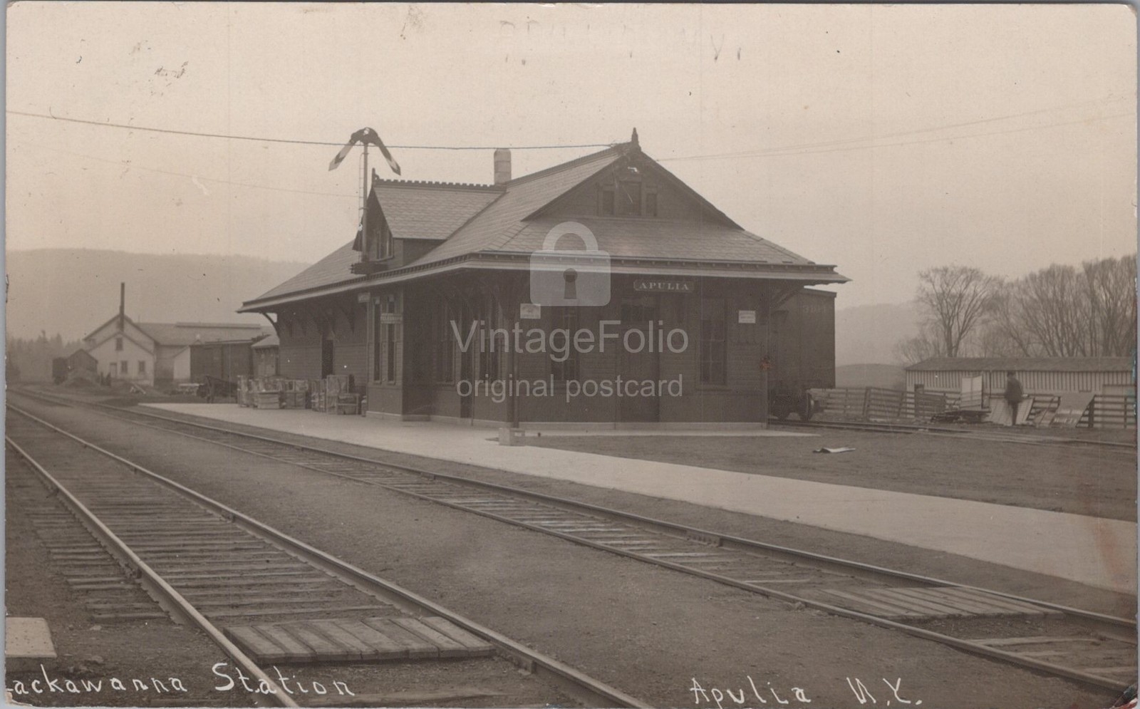 Lackawanna DLW Railroad Depot Apulia Station New York NY RPPC Myer 1909 Postcard