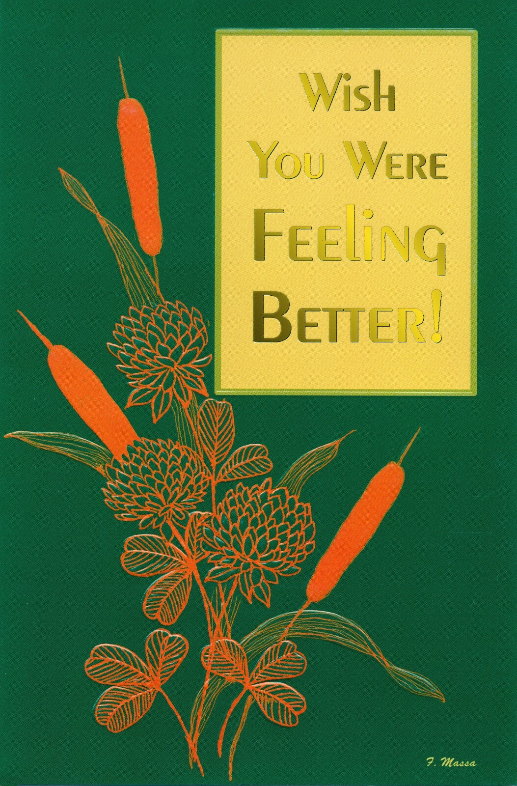 Thoughtful Vintage GET WELL Card, Embossed Pond Reed Flowers Art by T. MASSA +✉